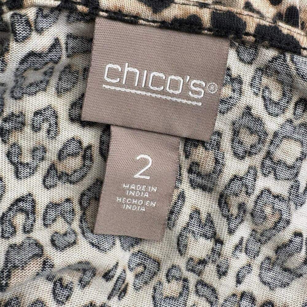 Chico's Leopard Print 3-D Cat Silhouette 3/4 Sleeve Casual‎ Top Womens Sz L - Picture 4 of 6